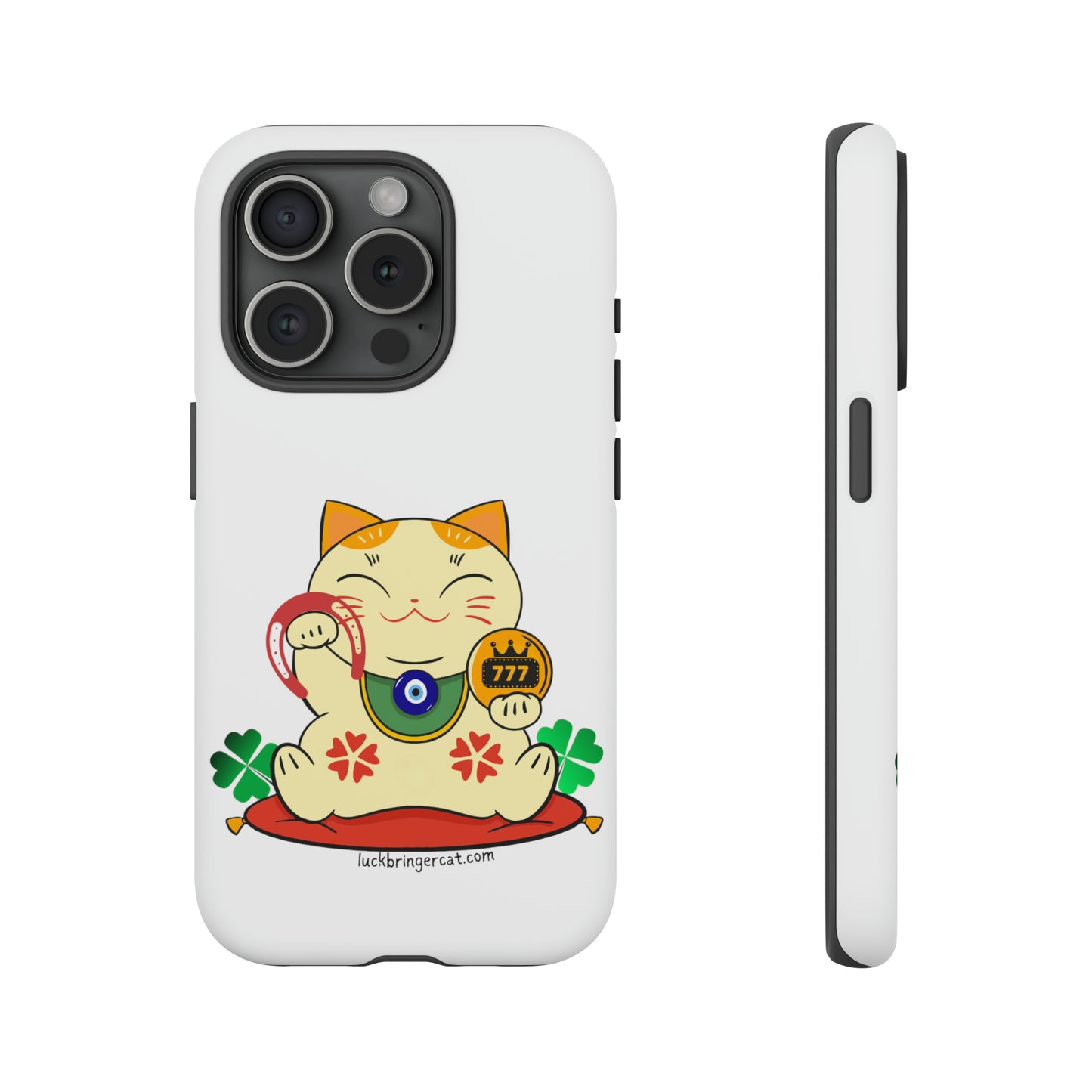 Cat Lovers Tough Phone Case- Maneki Neko Lucky Cat-White- iPhone, Samsung Galaxy, Google Pixel