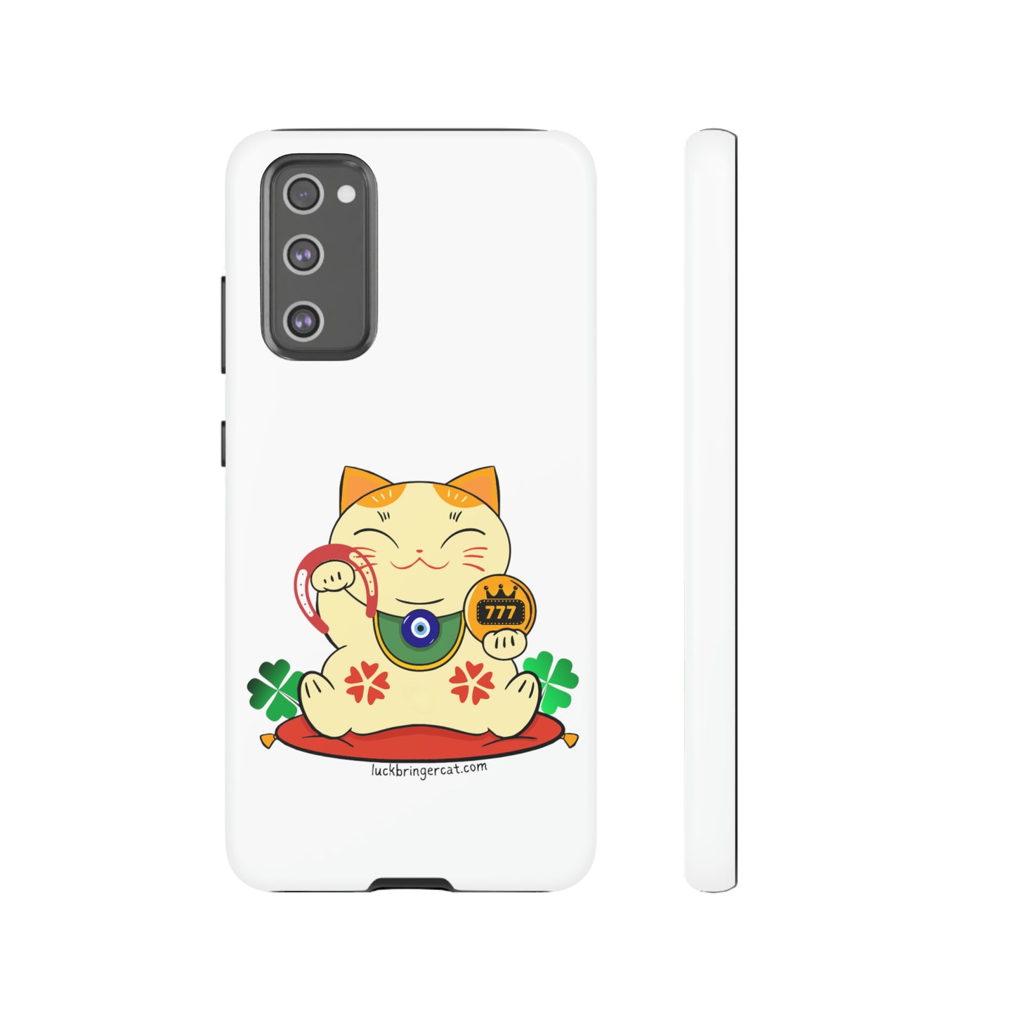 Cat Lovers Tough Phone Case- Maneki Neko Lucky Cat-White- iPhone, Samsung Galaxy, Google Pixel