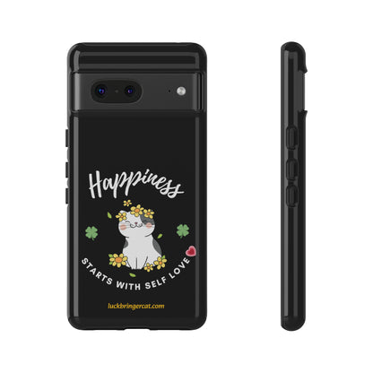 Cat Lovers Phone Case-Black- iPhone, Samsung Galaxy- Happiness - Selflove