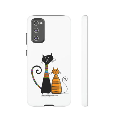 Funny Phone Case for Cat Lovers- iPhone, Samsung Galaxy and Google Pixel- White With Cute Black and Orange Cats