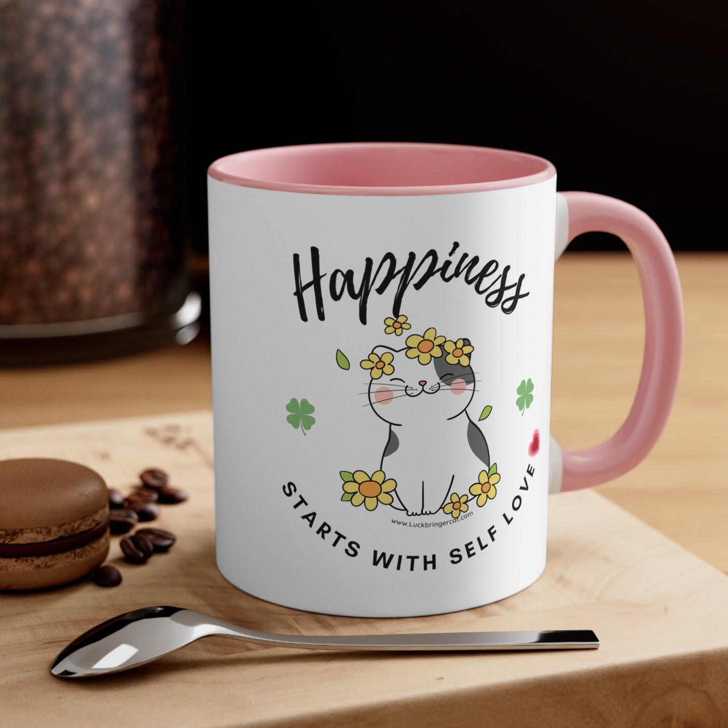 Inspirational Coffee Mug for Cat Lovers - Happiness Starts With Selflove