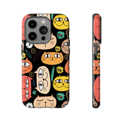 Premium-quality tough protective phone cases for iPhone, Samsung and Google - Black With Cute Colorful Cartoon Cats