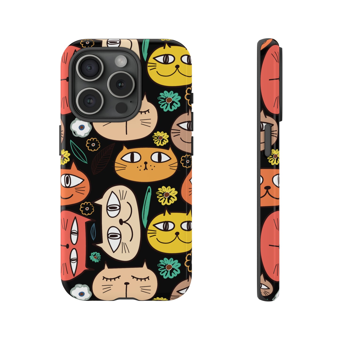 Premium-quality tough protective phone cases for iPhone, Samsung and Google - Black With Cute Colorful Cartoon Cats