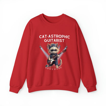 Unisex Crewneck Sweatshirt - Catastrophic Guitarist Funny Shirt for Cat Lovers and Electric Guitar Players