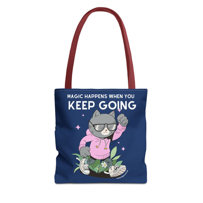 Motivational Tote Bag - Magic Happens When You Keep Going - Inspirational Gift for Dreamers and Go-Getters