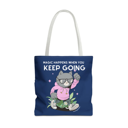 Motivational Tote Bag - Magic Happens When You Keep Going - Inspirational Gift for Dreamers and Go-Getters