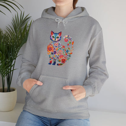 Hooded Sweatshirt-Graphic Floral Cat Mom Hoodie