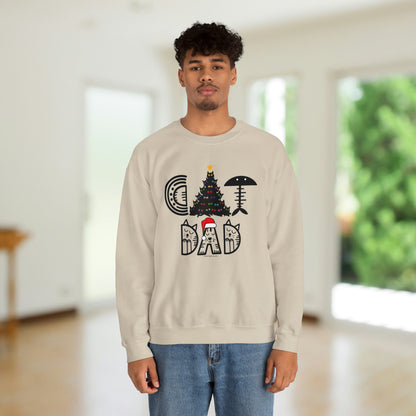 Cat Dad Christmas Crewneck Sweatshirt With Black Cats Christmas Tree