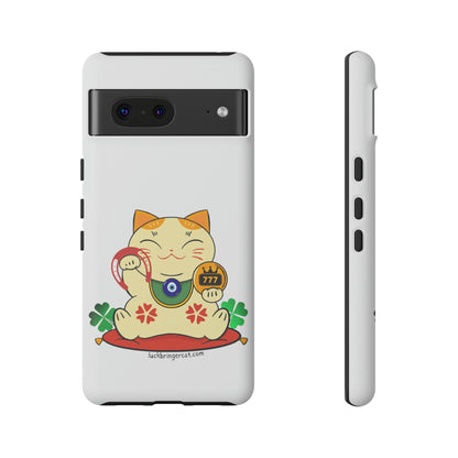 Cat Lovers Tough Phone Case- Maneki Neko Lucky Cat-White- iPhone, Samsung Galaxy, Google Pixel