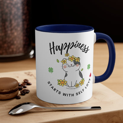 Inspirational Coffee Mug for Cat Lovers - Happiness Starts With Selflove