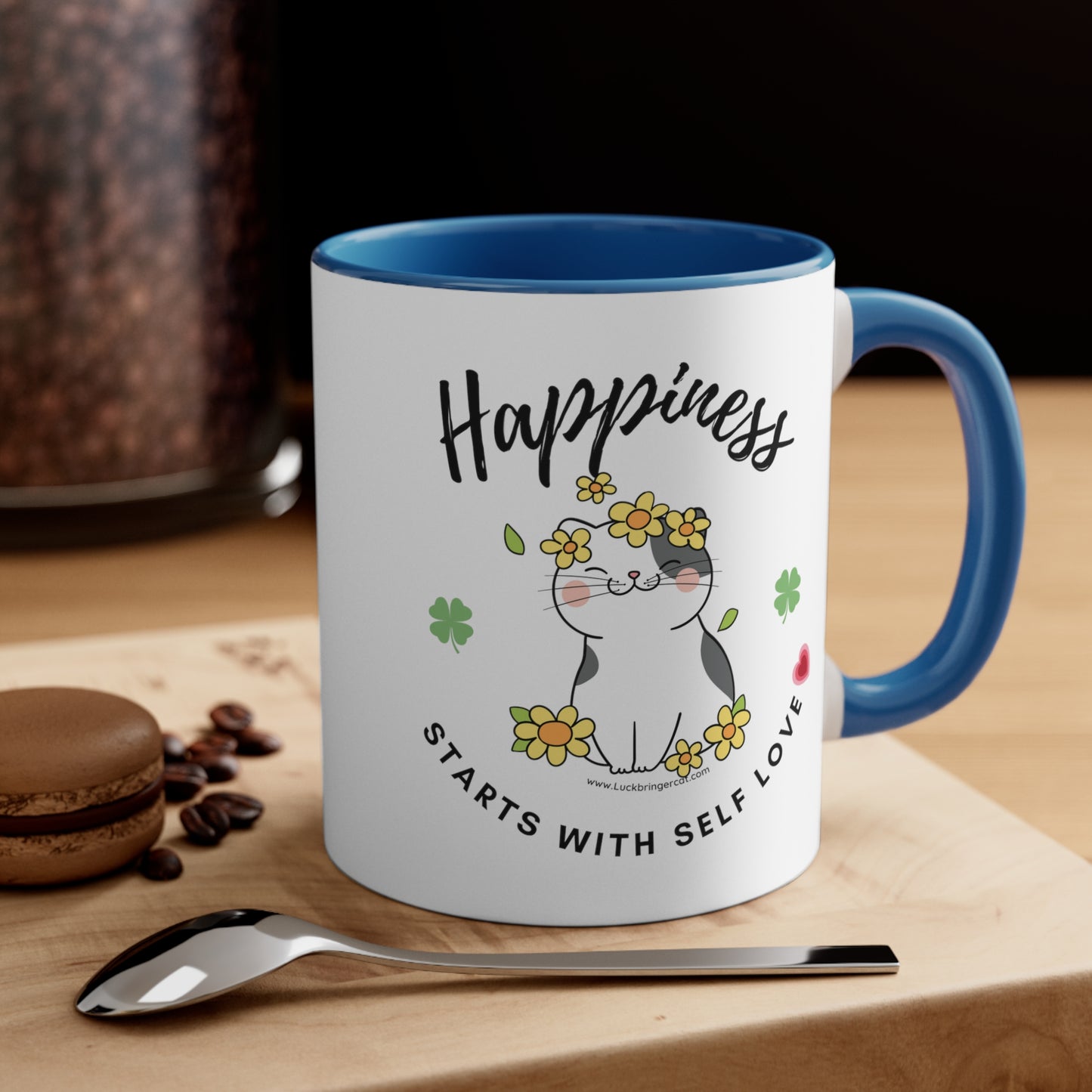 Inspirational Coffee Mug for Cat Lovers - Happiness Starts With Selflove