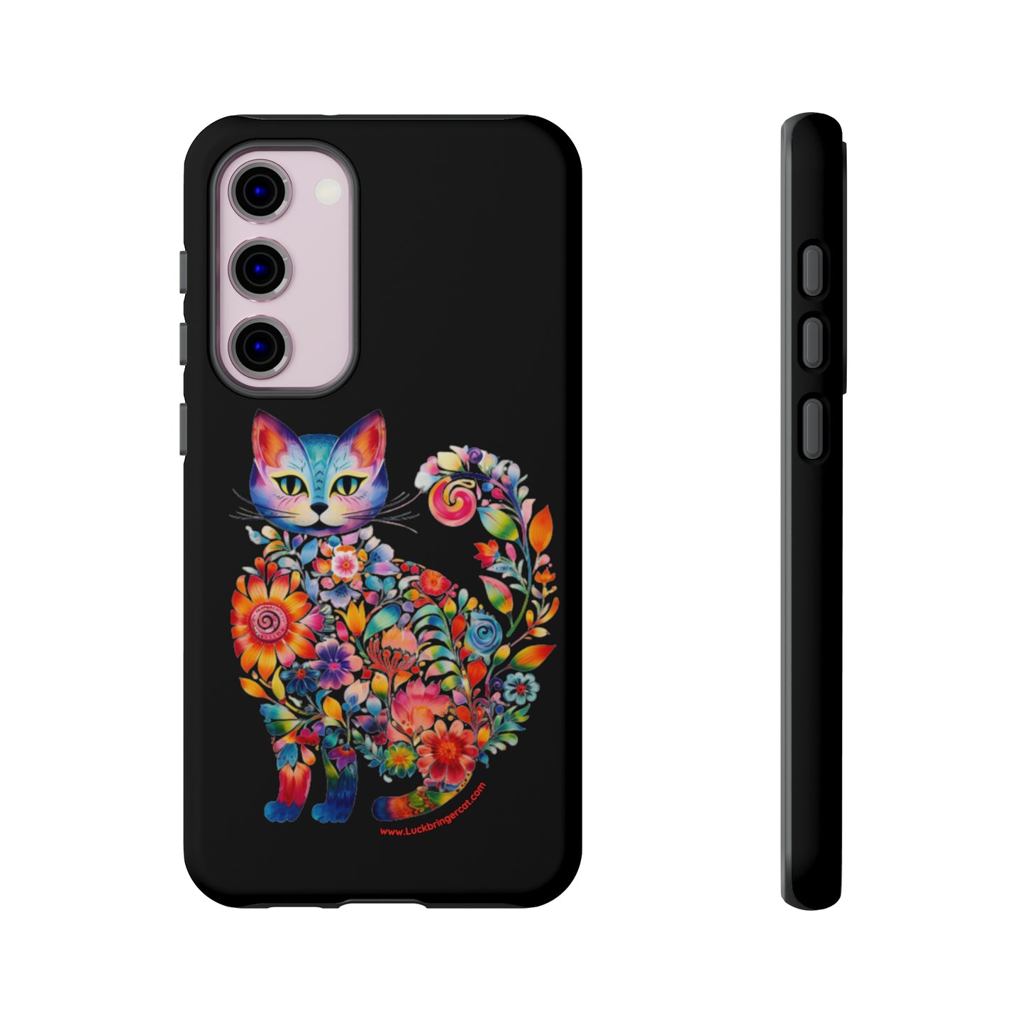 Floral Cat Lovers Phone case- iPhone, Samsung Galaxy, Google Pixel- Black-Tough-Premium Quality