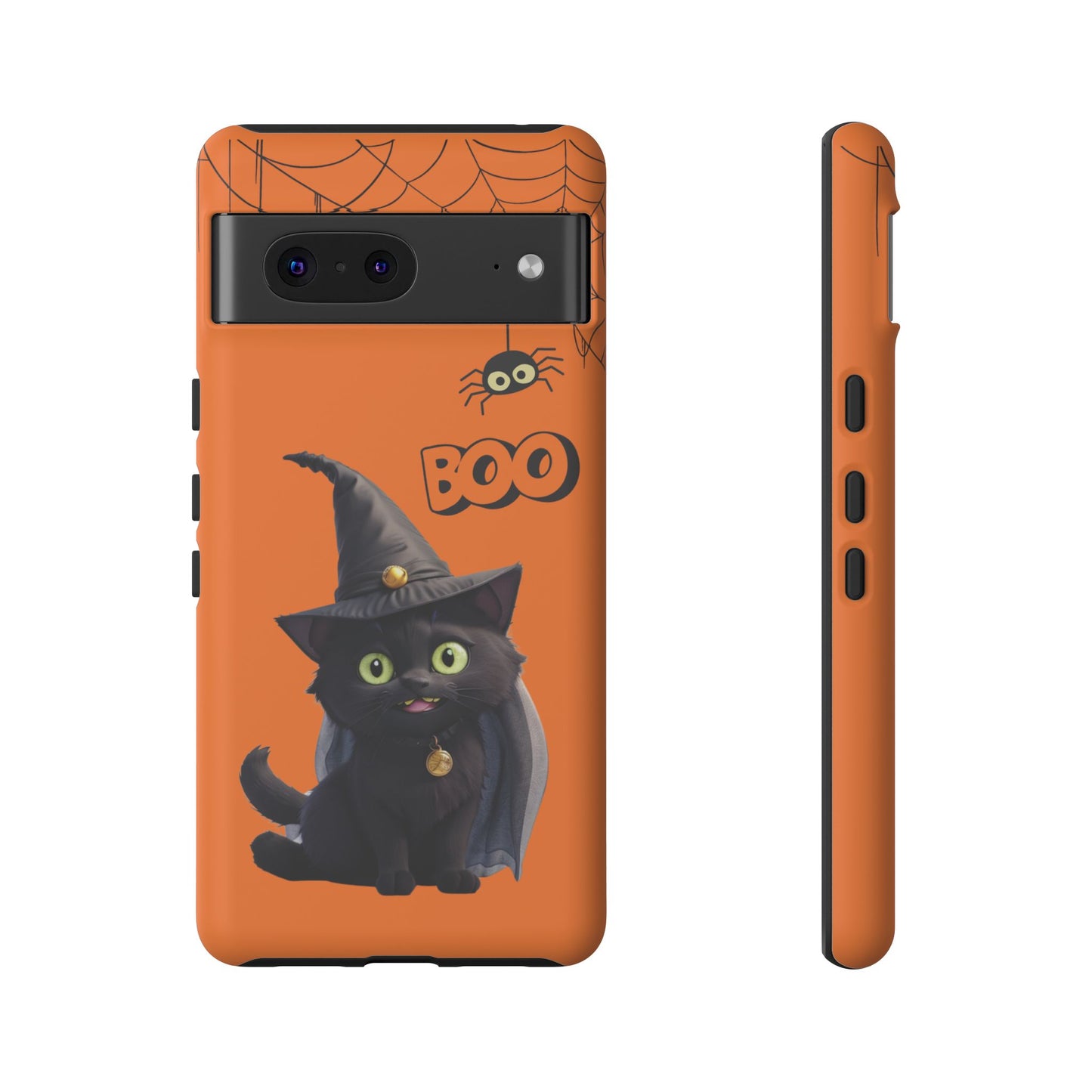 Premium-quality tough protective phone cases for iPhone,  Samsung and Google Phones - Orange - Spooky Halloween Black Cat