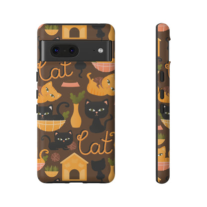 Premium-quality tough protective phone cases for iPhone, Samsung and Google - Brown With Cute Black and Orange Cats