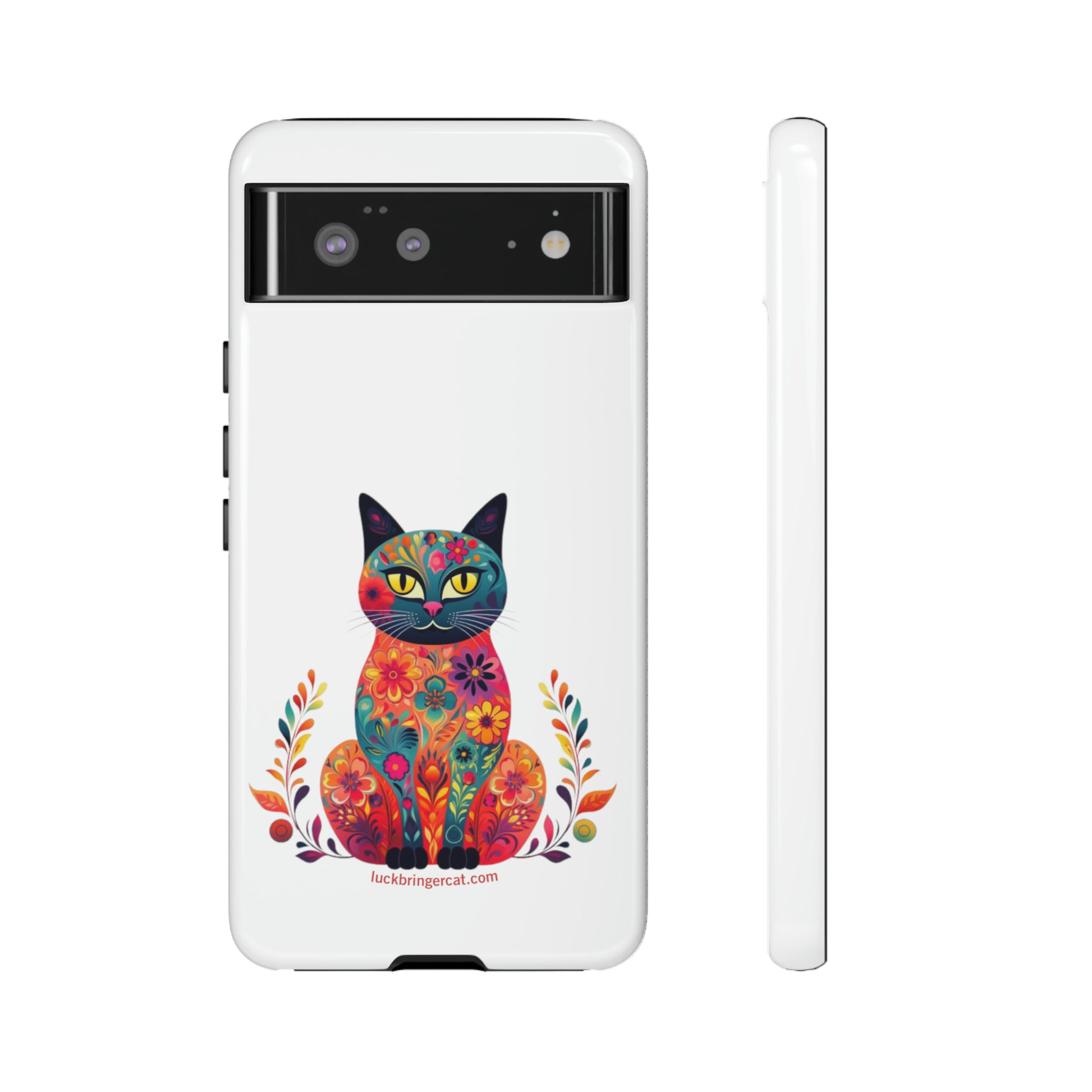 Phone Case for Cat Lovers- iPhone, Samsung Galaxy, Google Pixel- cat mum, cat mom, cat lover girl gift-Google Pixel 7, Google Pixel 6 Pro, Google Pixel 6, Google Pixel 5 5G-flowers, floral, unique, colorful, robust-white- Persian Cat