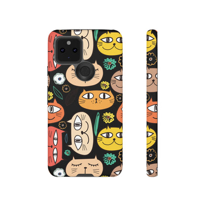 Premium-quality tough protective phone cases for iPhone, Samsung and Google - Black With Cute Colorful Cartoon Cats