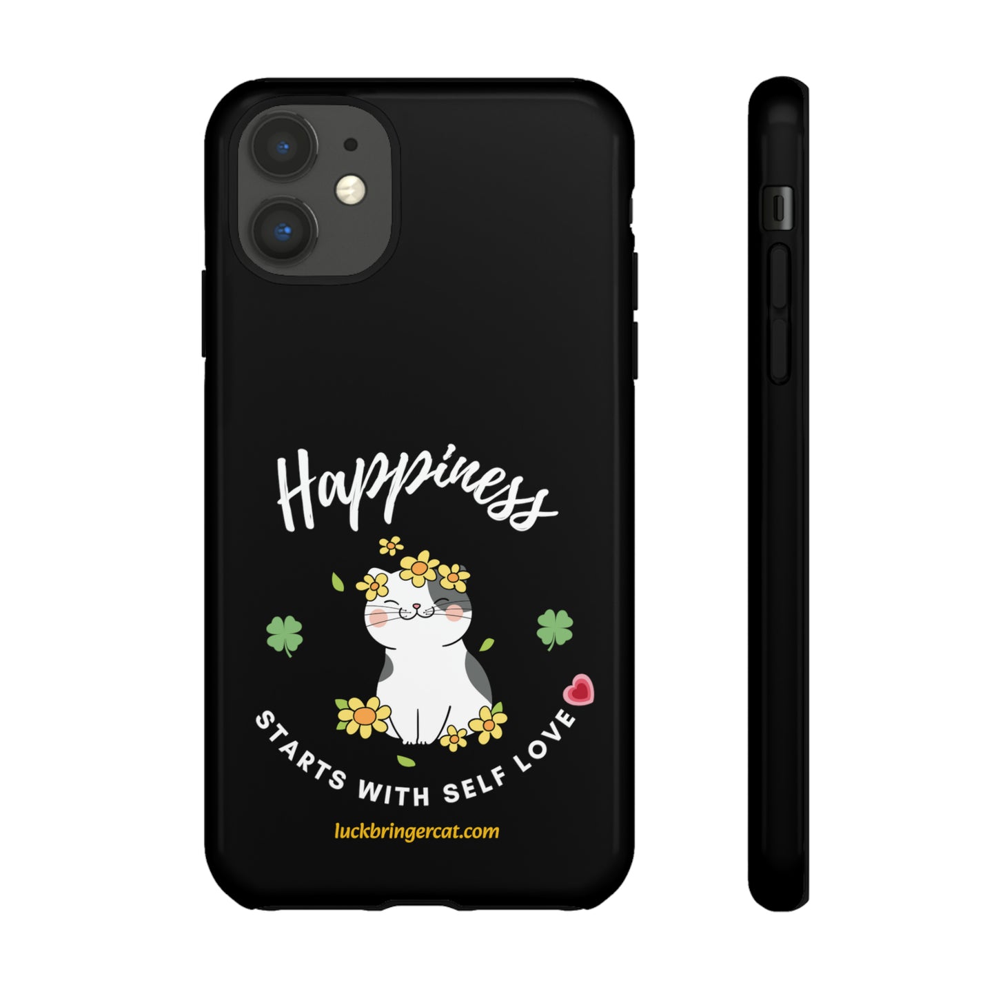 Cat Lovers Phone Case-Black- iPhone, Samsung Galaxy- Happiness - Selflove