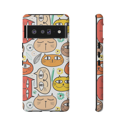 Premium-quality tough protective phone cases for iPhone, Samsung and Google - White With Cute Colorful Cartoon Cats