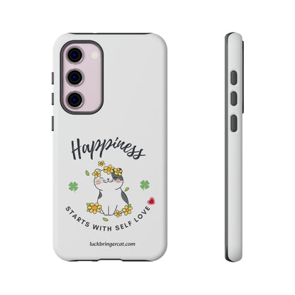 Cat Lovers Selflove  Phone Case- iPhone, Samsung Galaxy, Google Pixel- White- Happiness