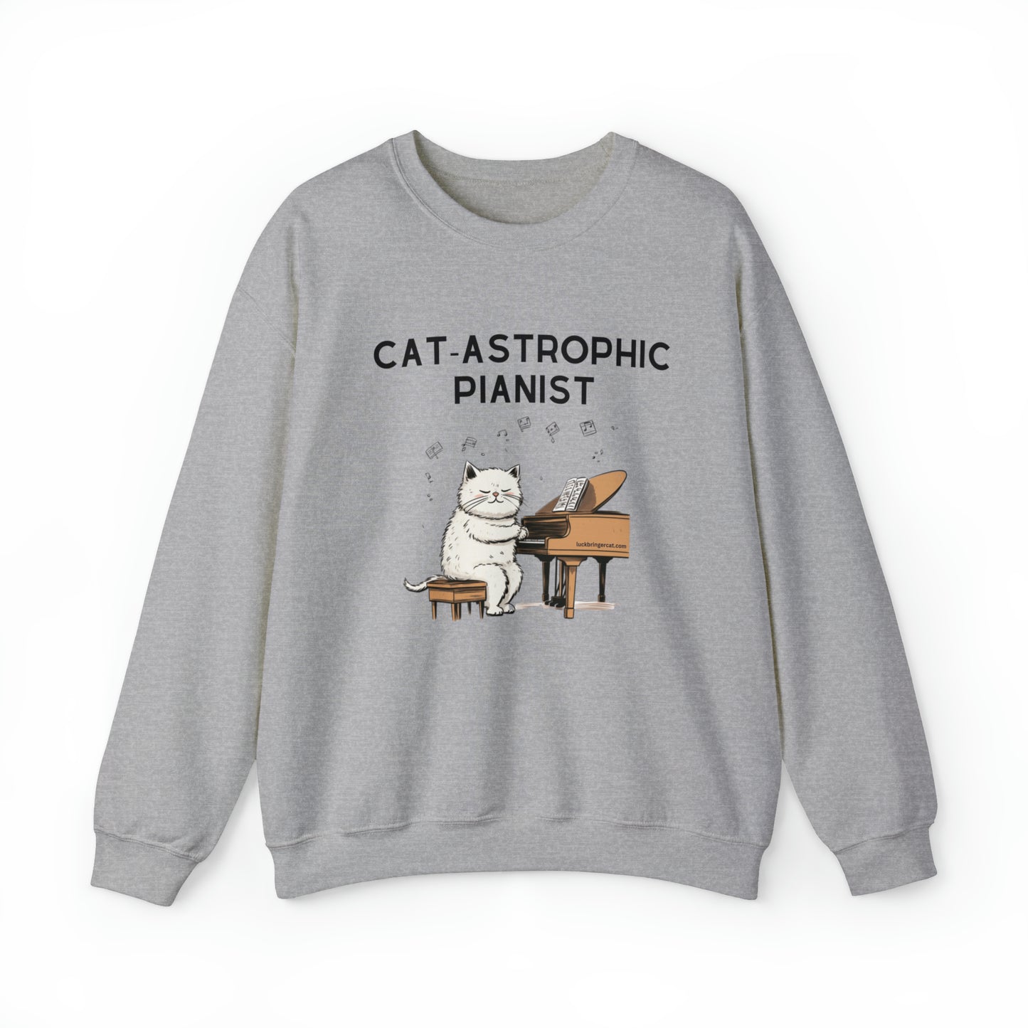 Unisex Crewneck Sweatshirt - Catastrophic Pianist Funny Shirt for Cat Lovers and Piano Players