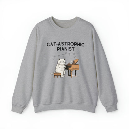 Unisex Crewneck Sweatshirt - Catastrophic Pianist Funny Shirt for Cat Lovers and Piano Players