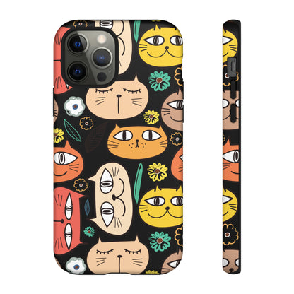 Premium-quality tough protective phone cases for iPhone, Samsung and Google - Black With Cute Colorful Cartoon Cats