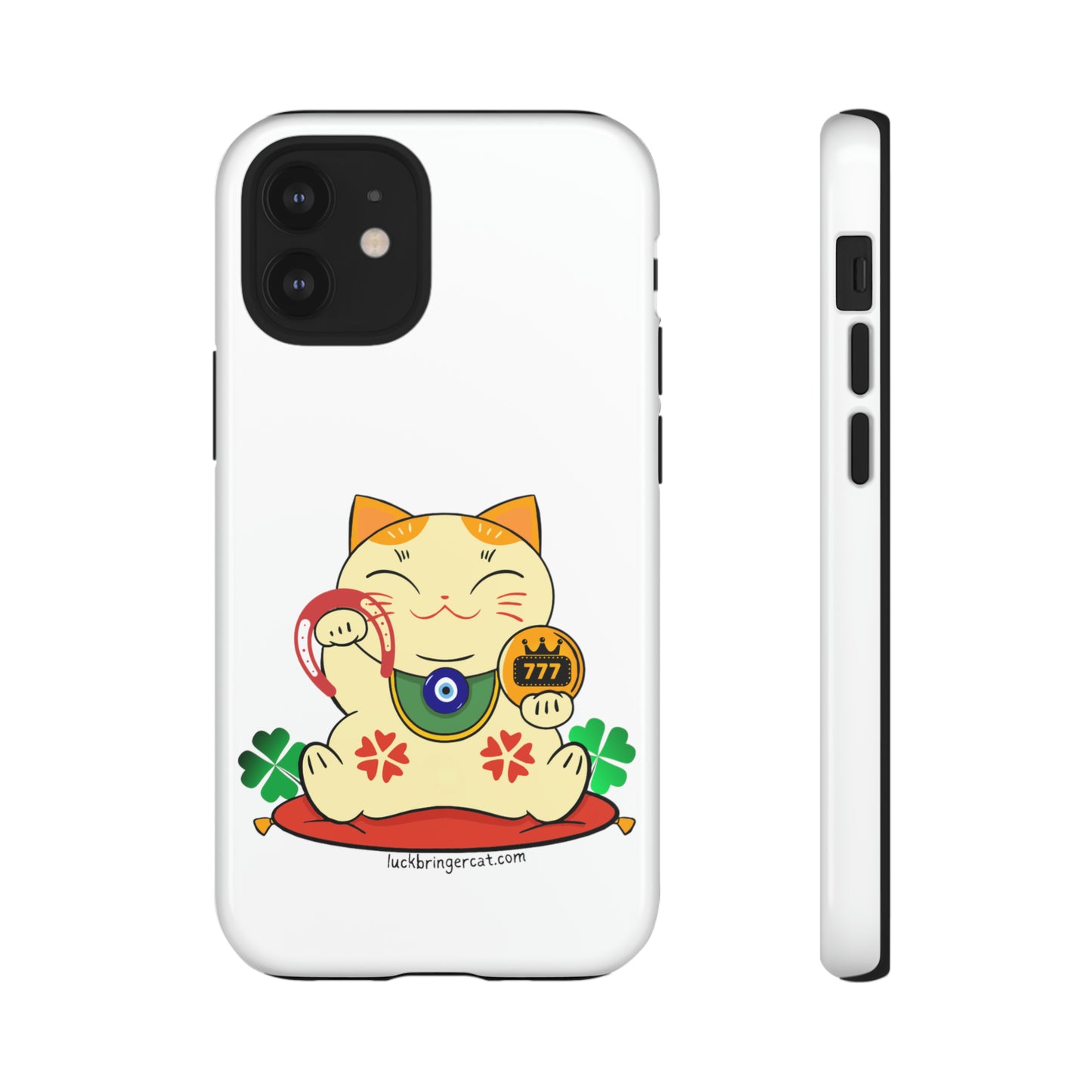 Cat Lovers Tough Phone Case- Maneki Neko Lucky Cat-White- iPhone, Samsung Galaxy, Google Pixel