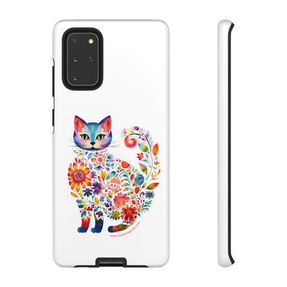 Floral Cat Lovers Phone case- iPhone, Samsung Galaxy, Google Pixel- White - Tough-Premium Quality