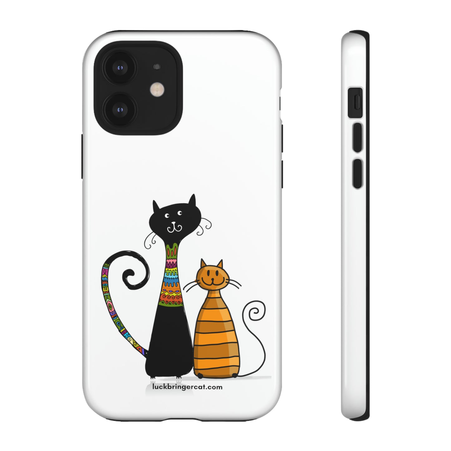 Funny Phone Case for Cat Lovers- iPhone, Samsung Galaxy and Google Pixel- White With Cute Black and Orange Cats