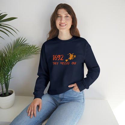 Funny Halloween Crewneck Sweatshirt - 1692 They Missed One With a Witch and a Cat