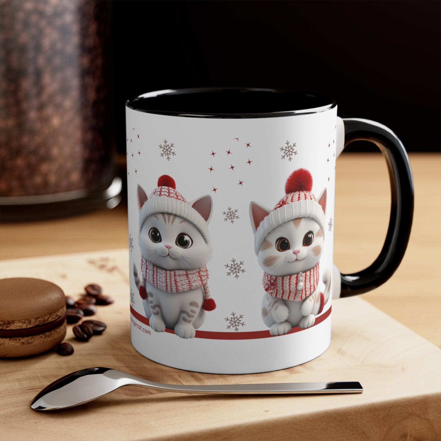 Christmassy Coffee Mug for Cat Lovers with Cute 3D Kittens