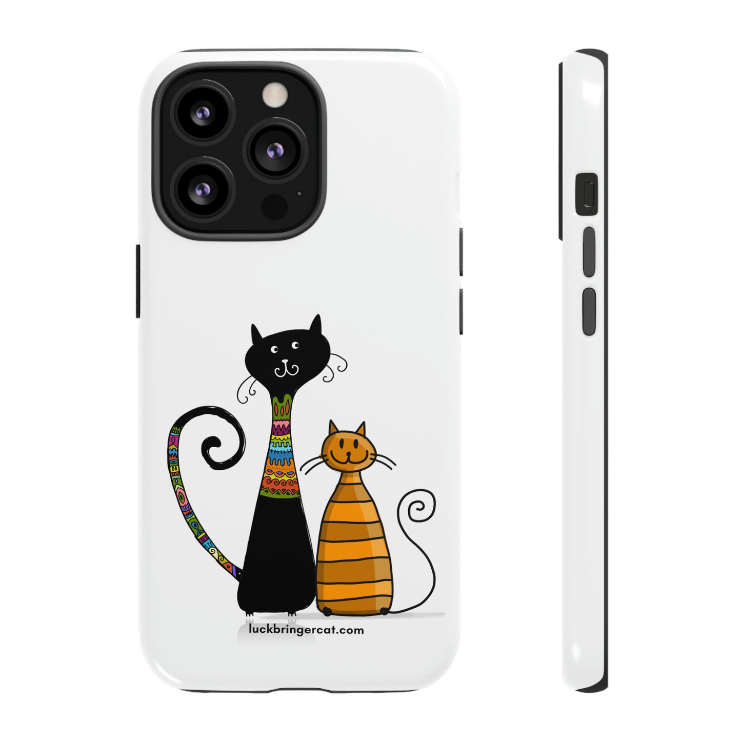 Funny Phone Case for Cat Lovers- iPhone, Samsung Galaxy and Google Pixel- White With Cute Black and Orange Cats