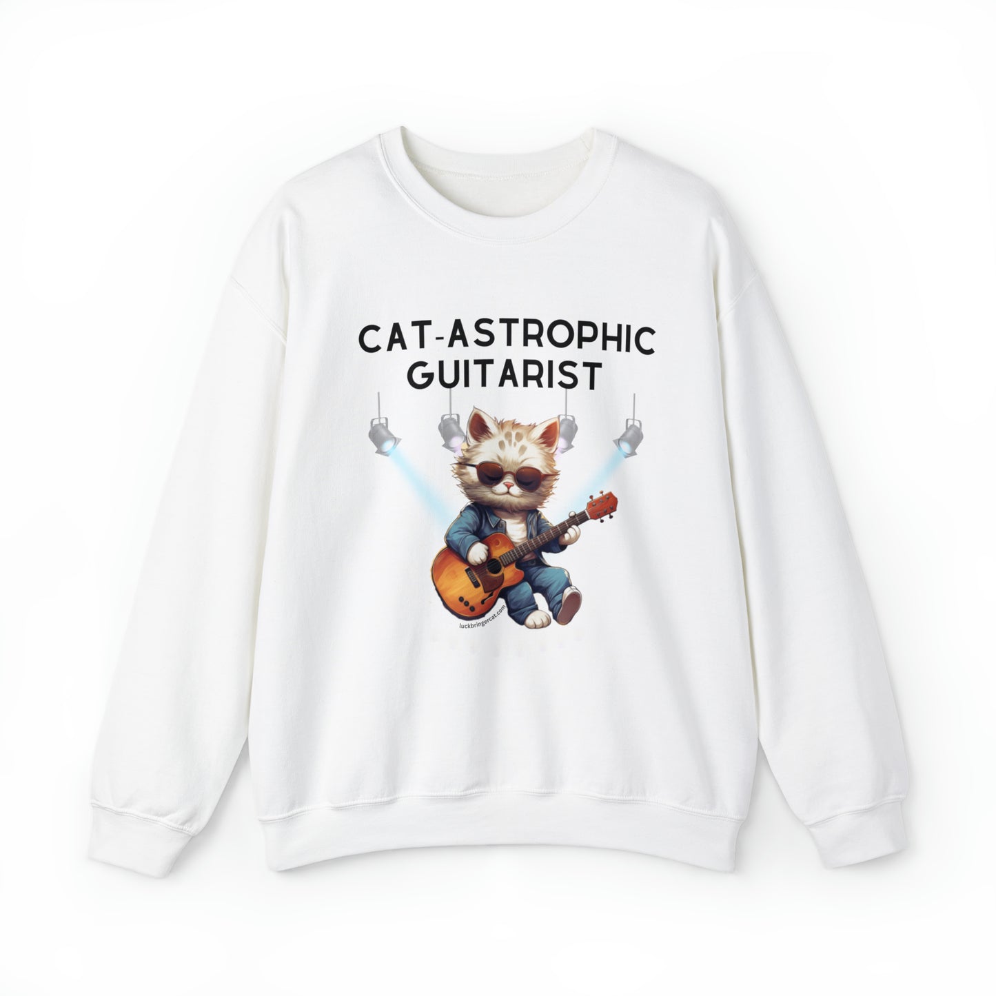 Unisex Crewneck Sweatshirt - Catastrophic Guitarist- Funny Shirt for Cat and Classic Guitar Lovers