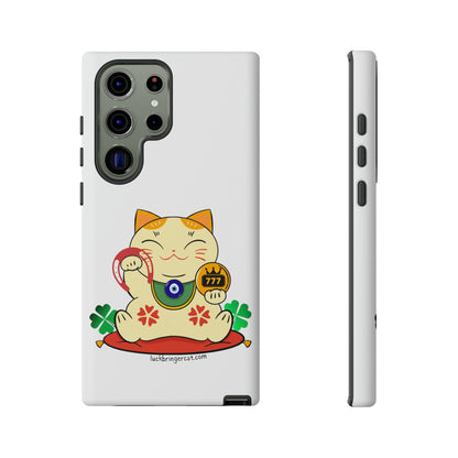 Cat Lovers Tough Phone Case- Maneki Neko Lucky Cat-White- iPhone, Samsung Galaxy, Google Pixel