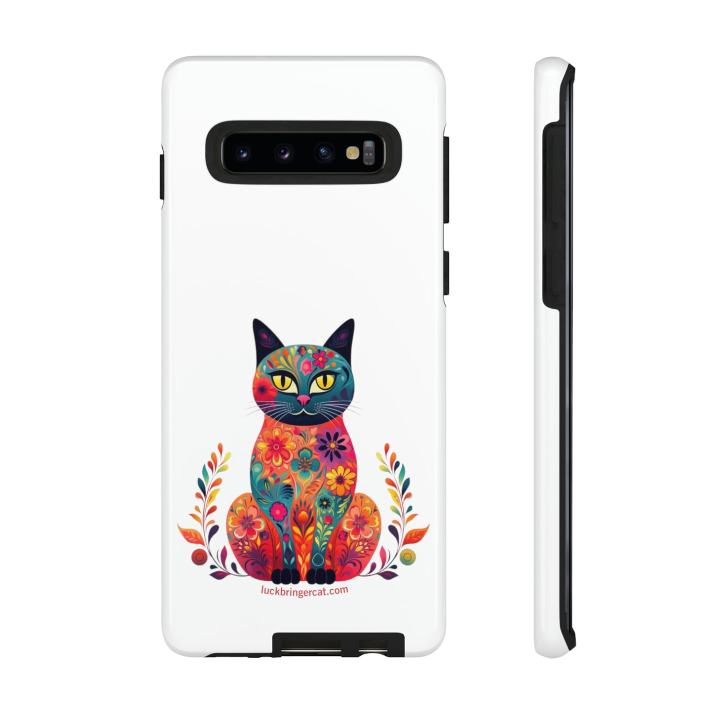 Phone Case for Cat Lovers- iPhone, Samsung Galaxy, Google Pixel- Colorful Floral Cat-White-Graphic