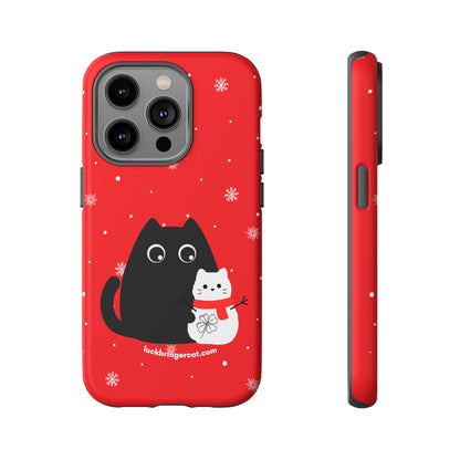 Cat Lovers Christmas Phone Case-iPhone, Samsung Galaxy, Google Pixel- Red and Black Snowman