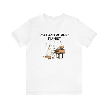 Unisex Cotton T-shirt - Catastrophic Pianist Shirt for Cat Lovers and Piano Players