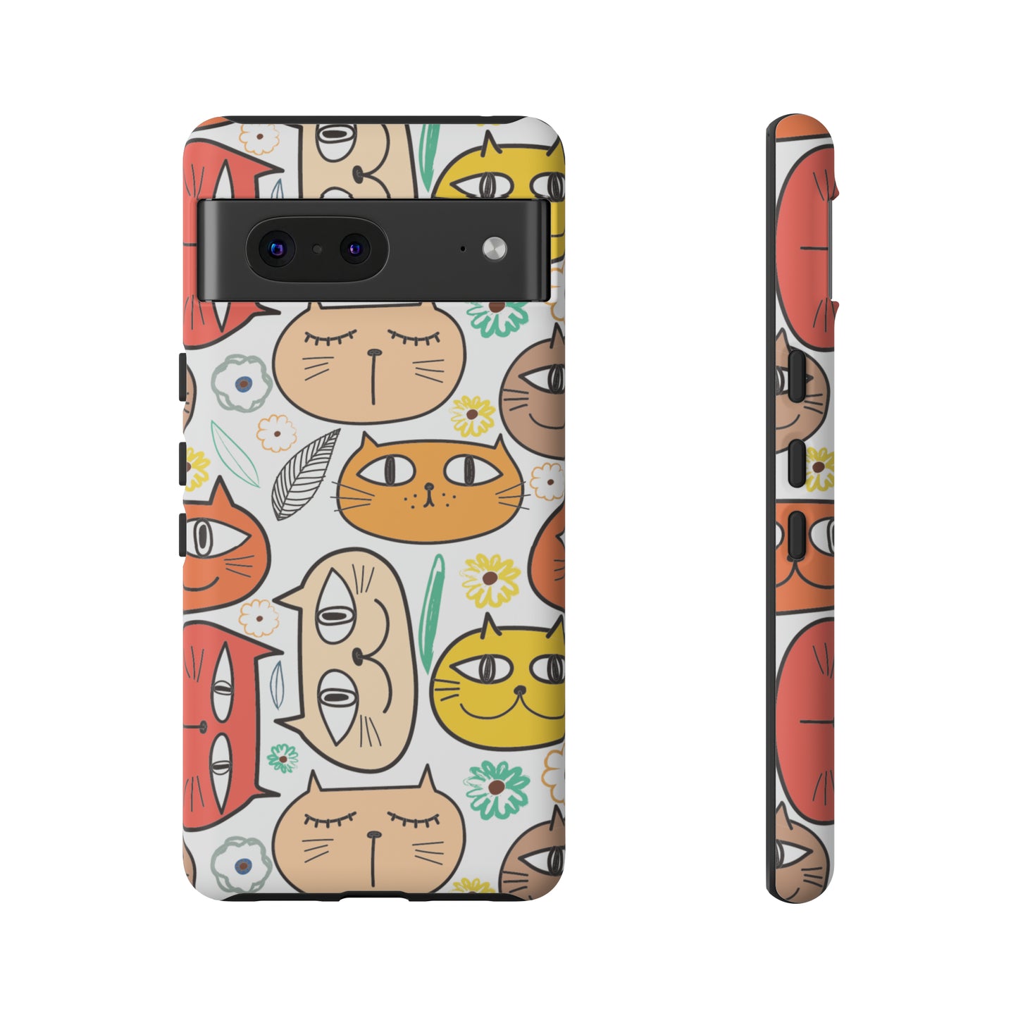 Premium-quality tough protective phone cases for iPhone, Samsung and Google - White With Cute Colorful Cartoon Cats