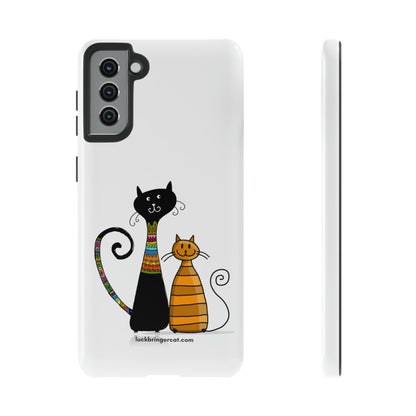 Funny Phone Case for Cat Lovers- iPhone, Samsung Galaxy and Google Pixel- White With Cute Black and Orange Cats