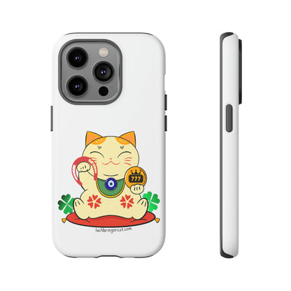 Cat Lovers Tough Phone Case- Maneki Neko Lucky Cat-White- iPhone, Samsung Galaxy, Google Pixel