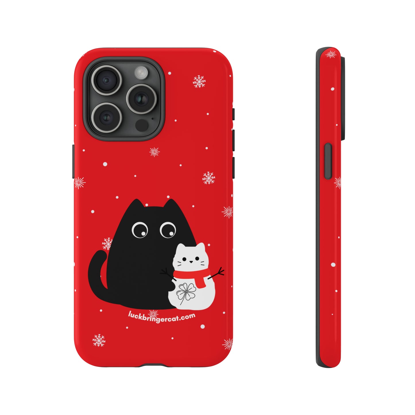 Cat Lovers Christmas Phone Case-iPhone, Samsung Galaxy, Google Pixel- Red and Black Snowman