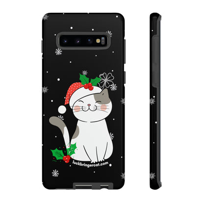 Cat Lovers Christmas Phone Case-iPhone, Samsung Galaxy,Google Pixel- Black With Cute Kitten