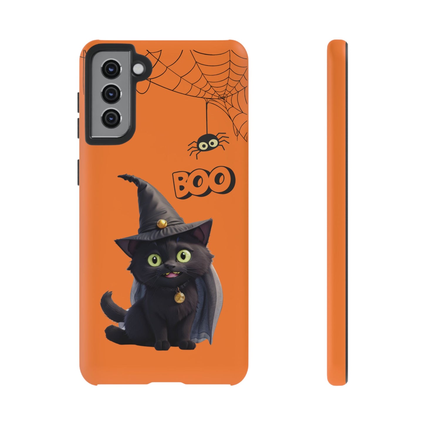 Premium-quality tough protective phone cases for iPhone,  Samsung and Google Phones - Orange - Spooky Halloween Black Cat