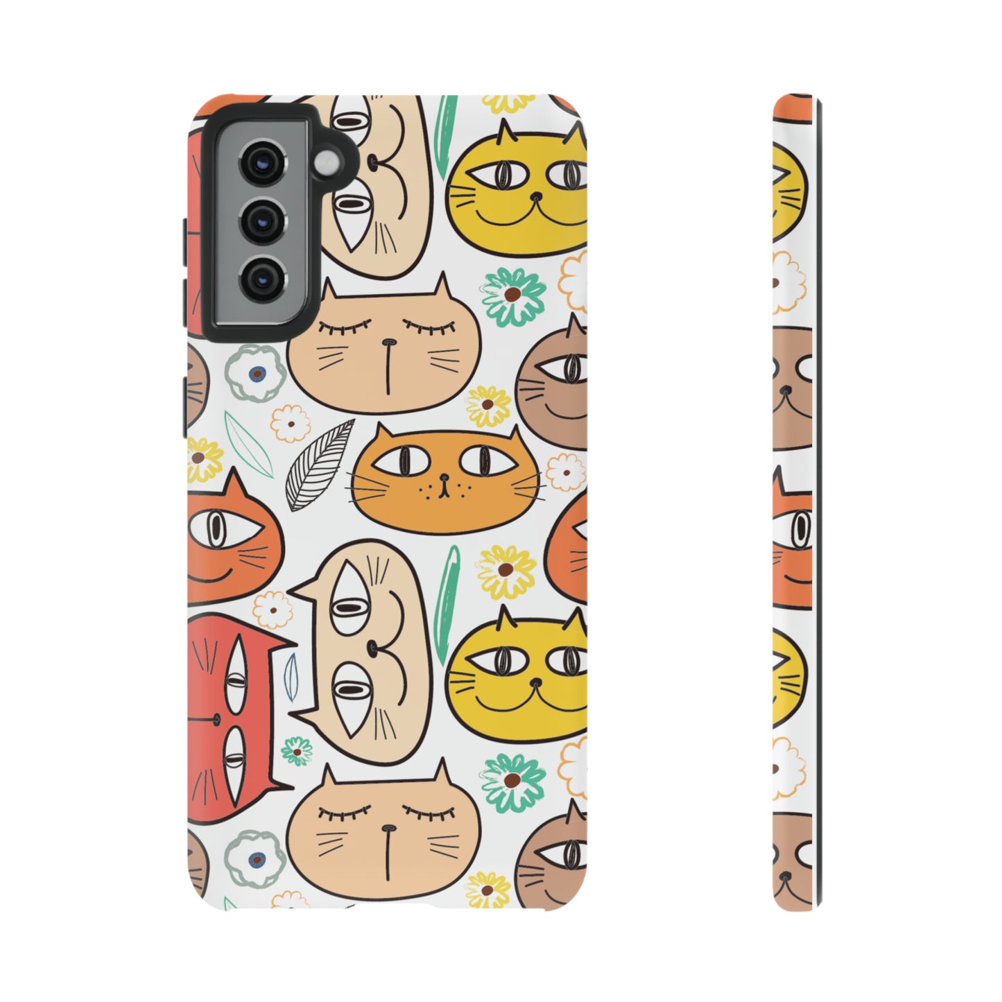 Premium-quality tough protective phone cases for iPhone, Samsung and Google - White With Cute Colorful Cartoon Cats