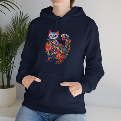 Hooded Sweatshirt-Graphic Floral Cat Mom Hoodie