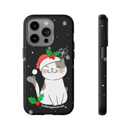 Cat Lovers Christmas Phone Case-iPhone, Samsung Galaxy,Google Pixel- Black With Cute Kitten