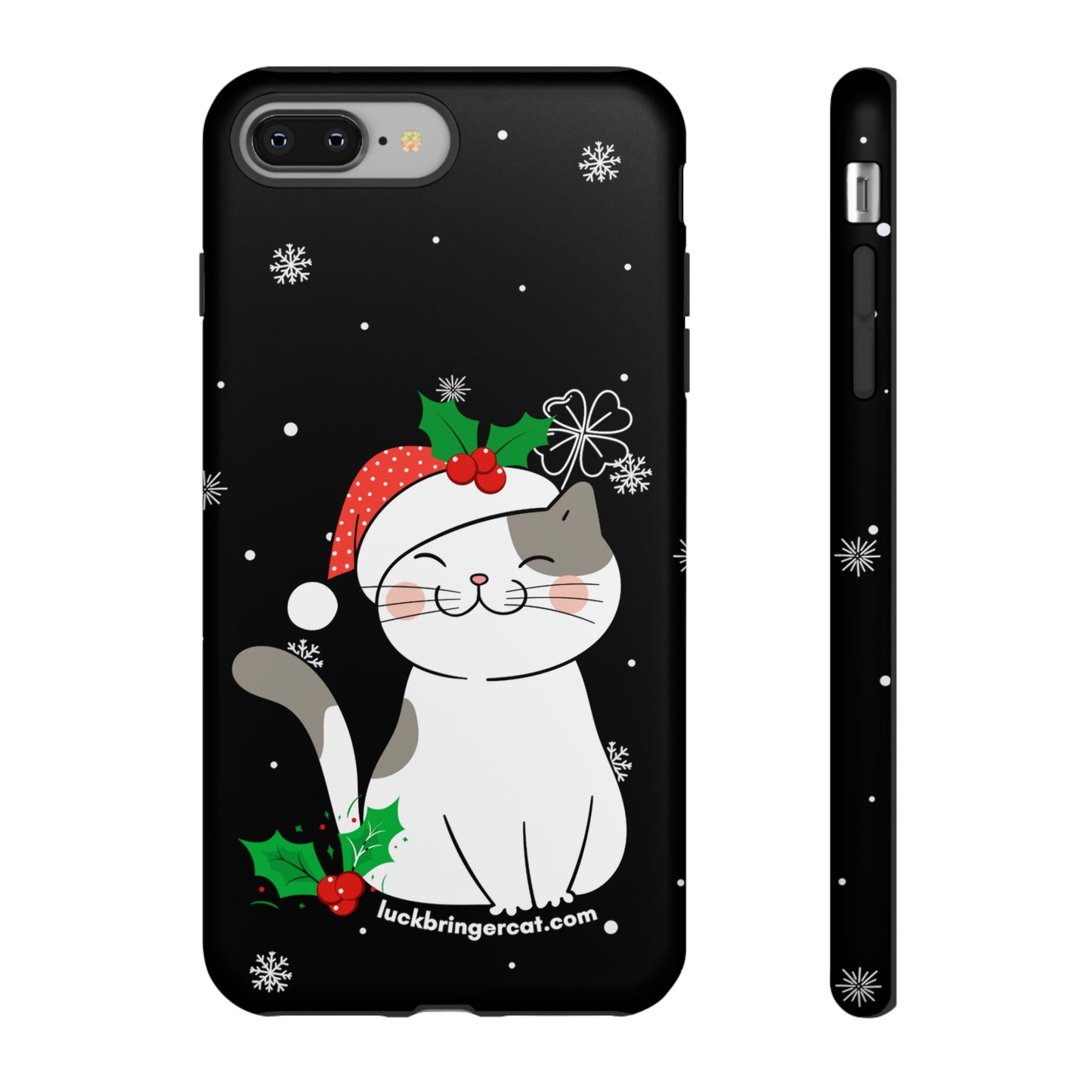 Cat Lovers Christmas Phone Case-iPhone, Samsung Galaxy,Google Pixel- Black With Cute Kitten