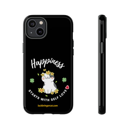 Cat Lovers Phone Case-Black- iPhone, Samsung Galaxy- Happiness - Selflove