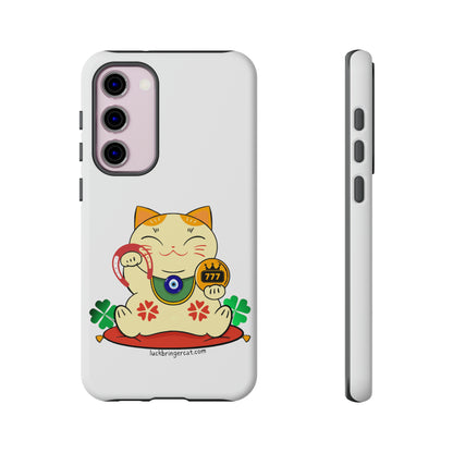 Cat Lovers Tough Phone Case- Maneki Neko Lucky Cat-White- iPhone, Samsung Galaxy, Google Pixel