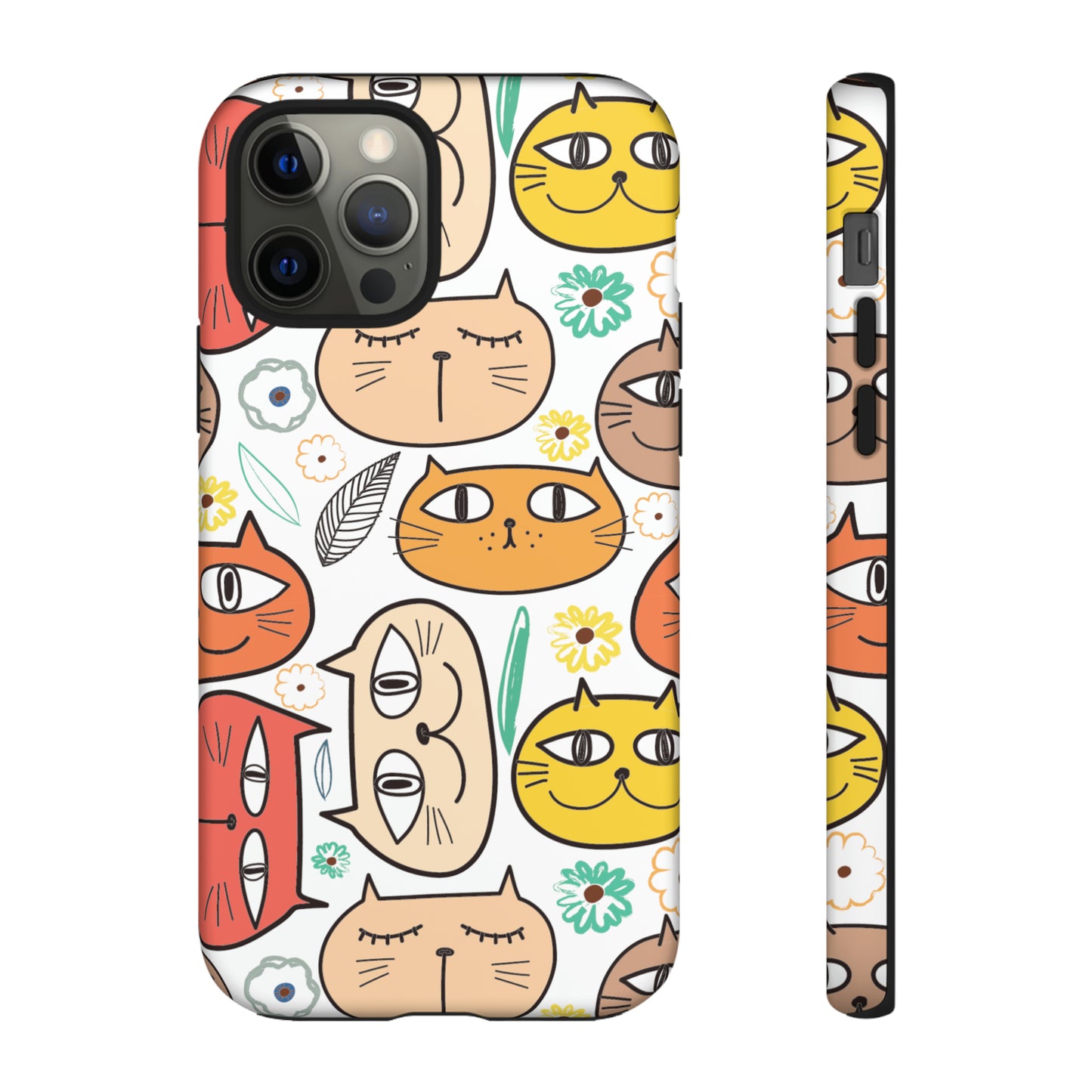 Premium-quality tough protective phone cases for iPhone, Samsung and Google - White With Cute Colorful Cartoon Cats